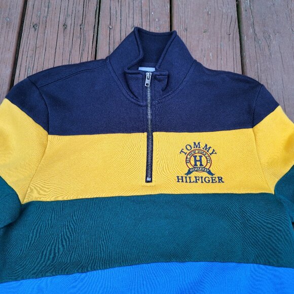 Tommy Hilfiger Color Block  Men 1/4 quarter Zip Pullover Sweater Size Small - Picture 3 of 6